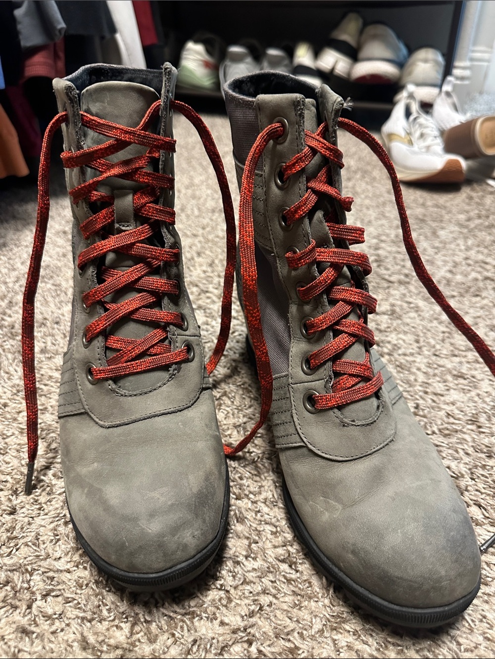 Sorel Olive Green Lace-Up Combat Boots with Rust Laces